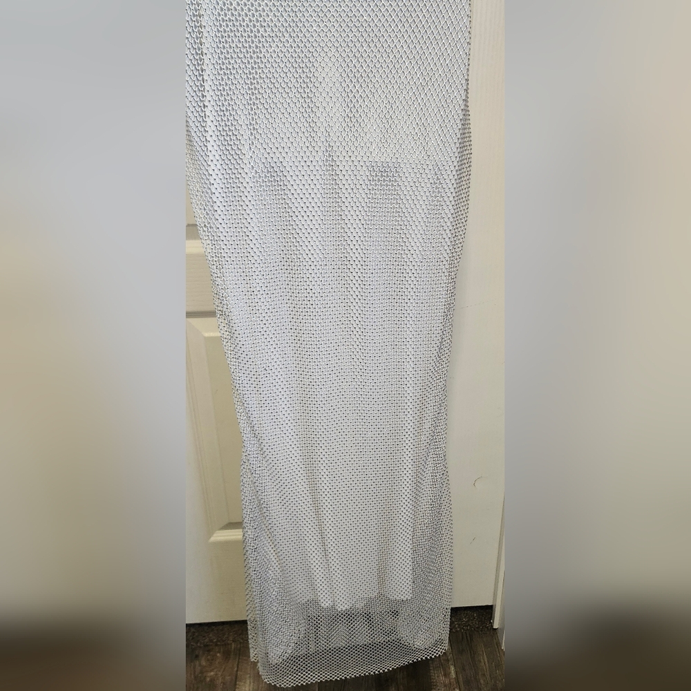 Silver And White Mesh Square-Neck Maxi Size Large EUC - Picture 4 of 5